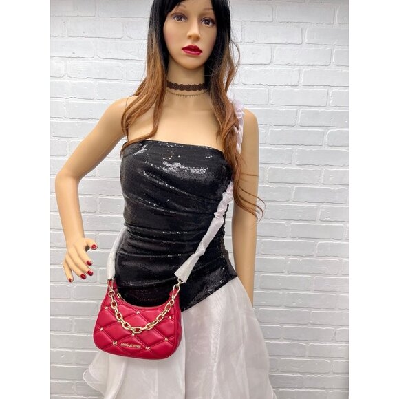 Michael Kors Cora Extra-Small Quilted Shoulder Bag Bright Red - Picture 5 of 11